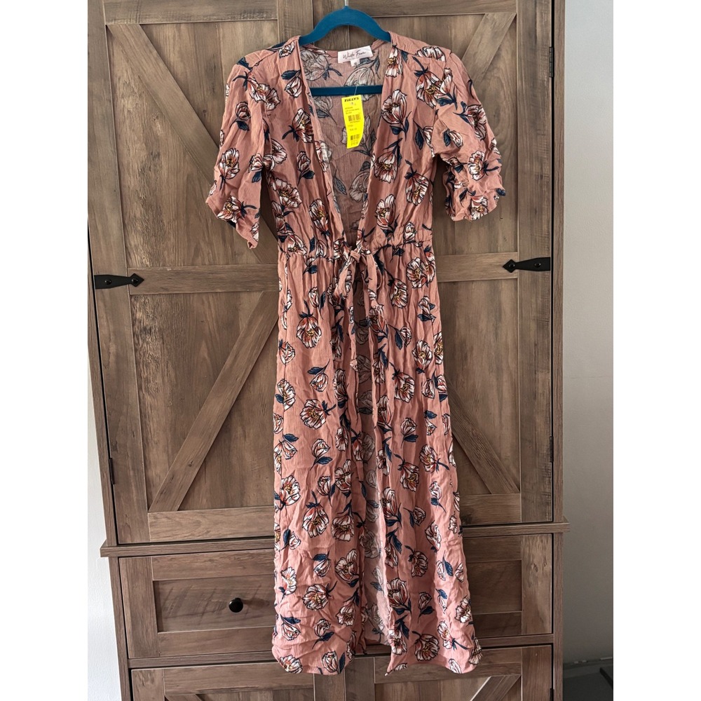 White Fawn Girls Floral Kimono Dress Blush Pink Tie Front XS KC5240K